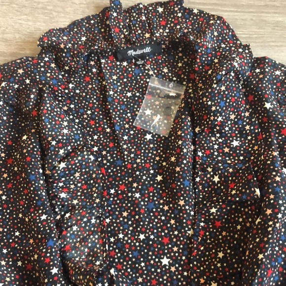 NWOT Madewell silk ruffle star print blouse, S - Picture 4 of 6